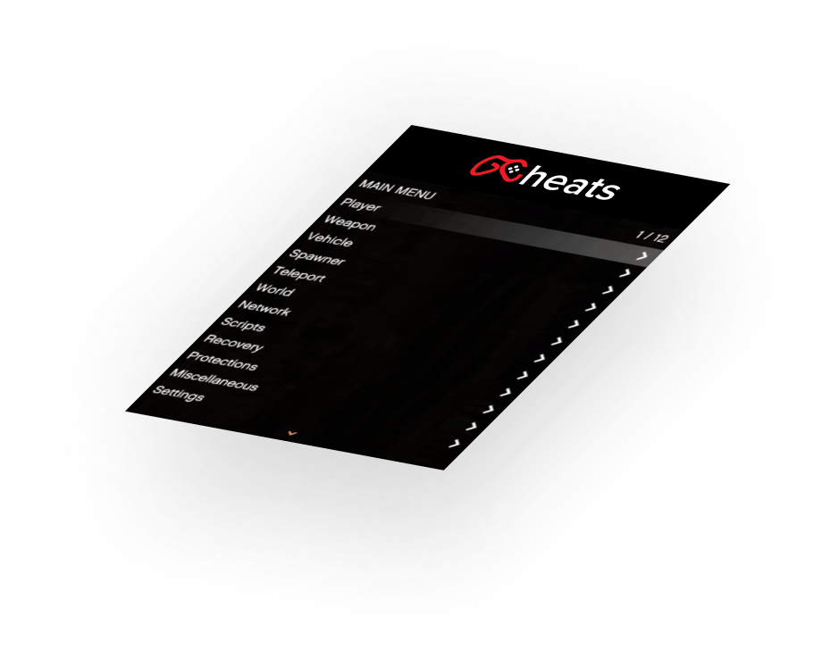 illustration of the gcheats menu depicting the 12 options in a way that makes our product seem extensive and easy to use